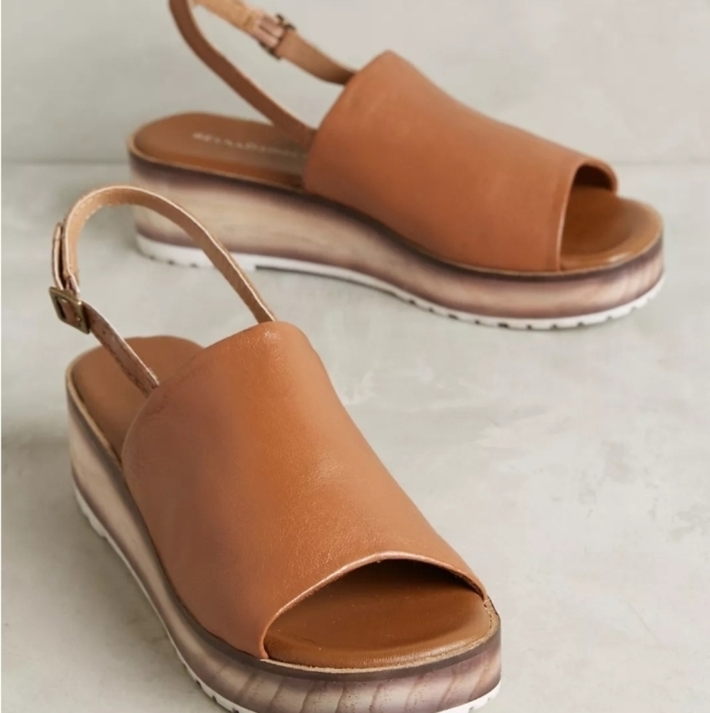Kelsi Dagger Tan Leather Platform Slingback Sandals